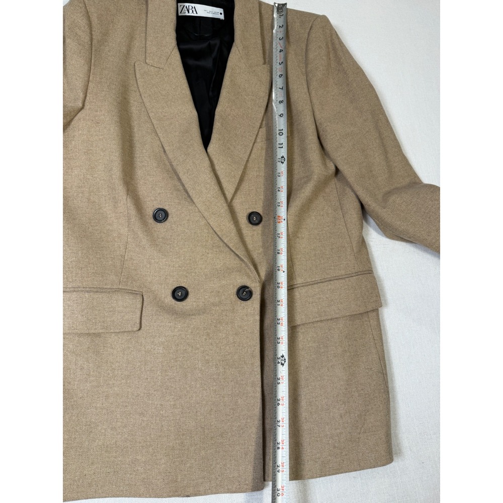 Zara Womens Double Breasted Wool Blend Blazer Tan Brown Size L Peak Lapel - Picture 8 of 8